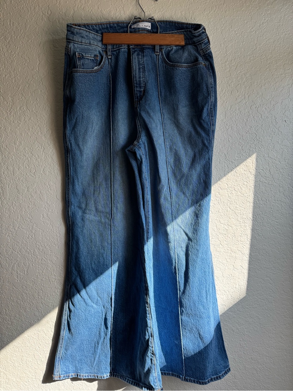 LOFT Two-Tone Blue Panel Flare Jeans